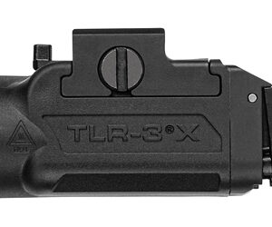 Side view of a black TLR-3 compact weapon light, showing the rail-mount and activation switch.