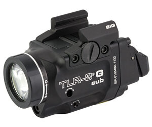 Compact weapon-mounted light with integrated accessory (model TLR-8G Sub) on a rail mount.