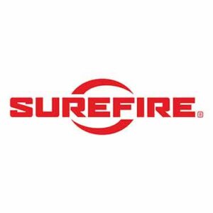SureFire logo in red with a curved ring around the word SUREFIRE on a white background