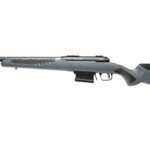 Bolt-action hunting rifle with a mounted scope, shown lying horizontally.