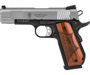 Smith & Wesson 1911SC E Series Handgun .45 ACP 7rd & 8rd Magazines 4.25" Barrel Round Butt Scandium Frame Silver and Black