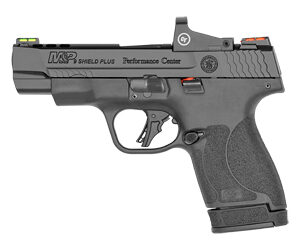 S&W Performance Center M&P 9 Shield Plus Crimson Trace Handgun 9mm Luger 10rd & 13rd Magazines (2) 4" Ported Barrel Black