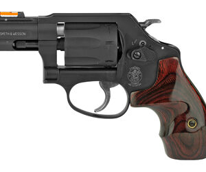 Smith & Wesson revolver with a wooden grip, shown in side profile.