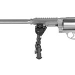 Long-barreled revolver-style rifle with a underbarrel bipod and a pistol grip, shown from the side.
