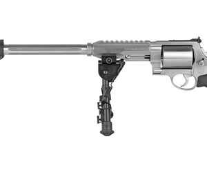 Long-barreled revolver-style rifle with a underbarrel bipod and a pistol grip, shown from the side.