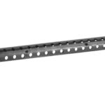 Long perforated steel support rail with evenly spaced round holes and mounting flanges at its ends.