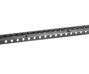 Long perforated steel support rail with evenly spaced round holes and mounting flanges at its ends.