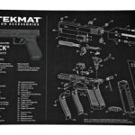 TekMat gun-cleaning mat with exploded Glock 9 diagram and parts list.