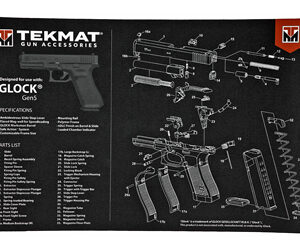TekMat gun-cleaning mat with exploded Glock 9 diagram and parts list.