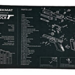 Black TekMat Glock parts mat showing an exploded diagram and parts list for disassembly and assembly.
