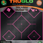 Package for Tru-Glo Tru-See Targets, six pink-outlined diamond targets on a black practice backdrop.