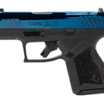 Blue and black toy pistol shown in side profile with a textured grip and trigger guard.