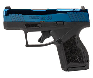 Blue and black toy pistol shown in side profile with a textured grip and trigger guard.
