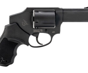 Black compact revolver handgun with a short barrel and textured grip.