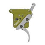Olive-green lever-operated industrial tool with a silver trigger and mounting screws