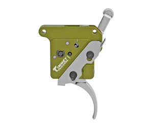 Olive-green lever-operated industrial tool with a silver trigger and mounting screws