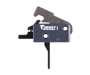 Small black metal trigger mechanism with a curved lever and mounting holes, labeled 'Tinney Triggers'.