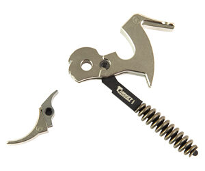 Winged corkscrew wine opener with a foil cutter and detachable lever on a white background
