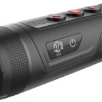Black cylindrical Bluetooth speaker with red top controls, textured grip, and ATN 640 logo, lying on its side.