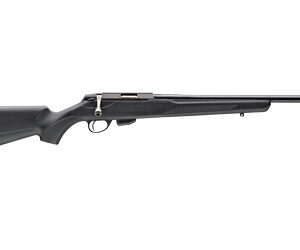 Black bolt-action shotgun with a long barrel and ergonomic stock, shown from the side.