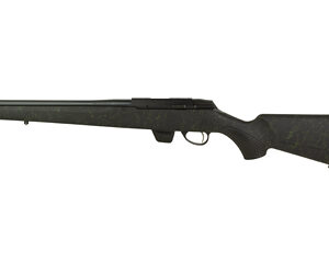 Bolt-action rifle with a long barrel and black synthetic stock.