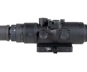 Long-range rifle scope with adjustable turrets mounted on a black rail, shown in profile.