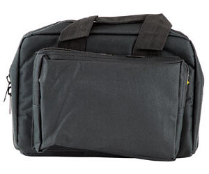 Black camera bag with a large front pocket, side zippers, and top carrying handles (for accessories and gear).