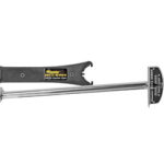 Long torque wrench with a forked adjustable jaw on the left and a black rubber grip on the right, laid out horizontally.
