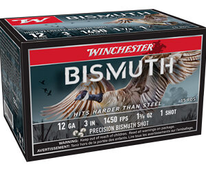 Box of Winchester Bismuth shotgun shells (12 gauge, 3 inch, 1 1/4 oz) containing 15 rounds