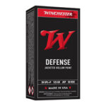Winchester Defense jacketed hollow point ammunition box with red W logo and branding on black package (Made in USA).