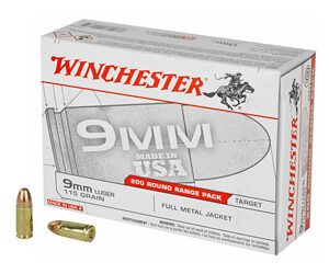 Winchester USA Handgun Ammunition 9mm Luger 115 gr. FMJ 1190 fps 200/ct Bulk