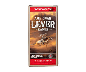 Box of Winchester American Lever Range .30-30 rifle ammunition, Made in USA.