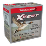 Winchester Xpert waterfowl shotgun shells box: 12 gauge, 2¾ in, 1½ oz, 1550 fps, Made in USA.