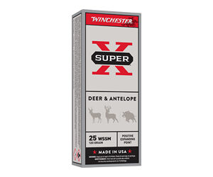 Winchester Super-X Deer & Antelope ammunition box, 25 WSSM, Made in USA