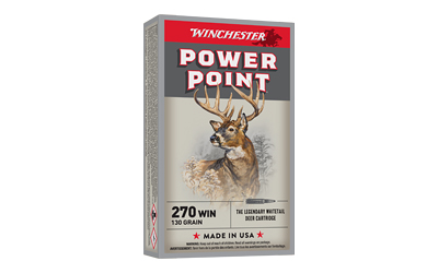 Winchester Power Point .270 Winchester ammo box, 130 grain, featuring a buck image on the label.