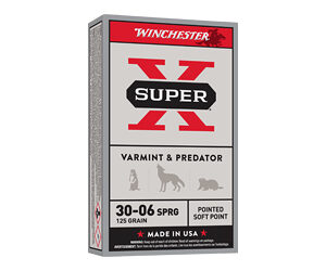 Winchester Super-X Varmint & Predator ammunition box for .30-06 Springfield, 125 grain, made in USA.