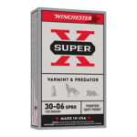 Box of Winchester Super-X .30-06 Springfield varmint & predator ammunition, 125 grain, Made in USA.