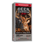 Winchester Deer Season XP 300 WSM rifle ammunition box featuring a buck image; 150 grain, Made in USA.