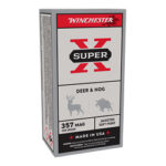 Box of Winchester Super-X .357 Magnum ammo, 158 grain jacketed soft-point for deer and hog (Made in USA).