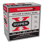 Box of Winchester Super-X shotgun ammunition for upland and small game—12 gauge, 2 3/4 in, 1 oz, 8-shot (Made in USA).