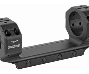 Two-ring scope mount with a long rail base for attaching optics to a rifle rail system.