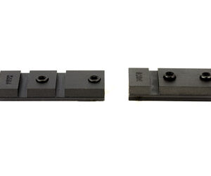 Two black LEGO bricks on a white background: a longer piece with three studs on the left and a shorter two-stud piece on the right.