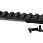 Black Picatinny rail section with mounting screws and nuts.