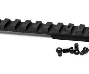 Black Picatinny rail section with mounting screws and nuts.