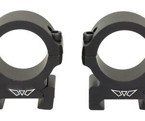 Pair of black rifle scope rings with mounting bases, shown side by side on a white background.