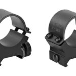 Pair of black scope rings with screws, shown side by side.