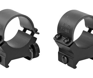 Pair of black scope rings with screws, shown side by side.