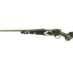 Camouflage-pattern rifle with a long barrel shown against a white background, oriented to the right.