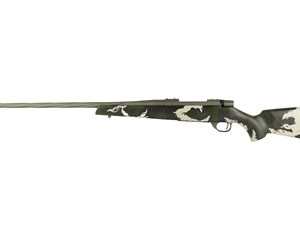 Camouflage-pattern rifle with a long barrel shown against a white background, oriented to the right.