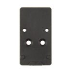 Black rectangular mounting plate with four holes: two large holes in the center and two small holes toward the top, likely for attaching components.